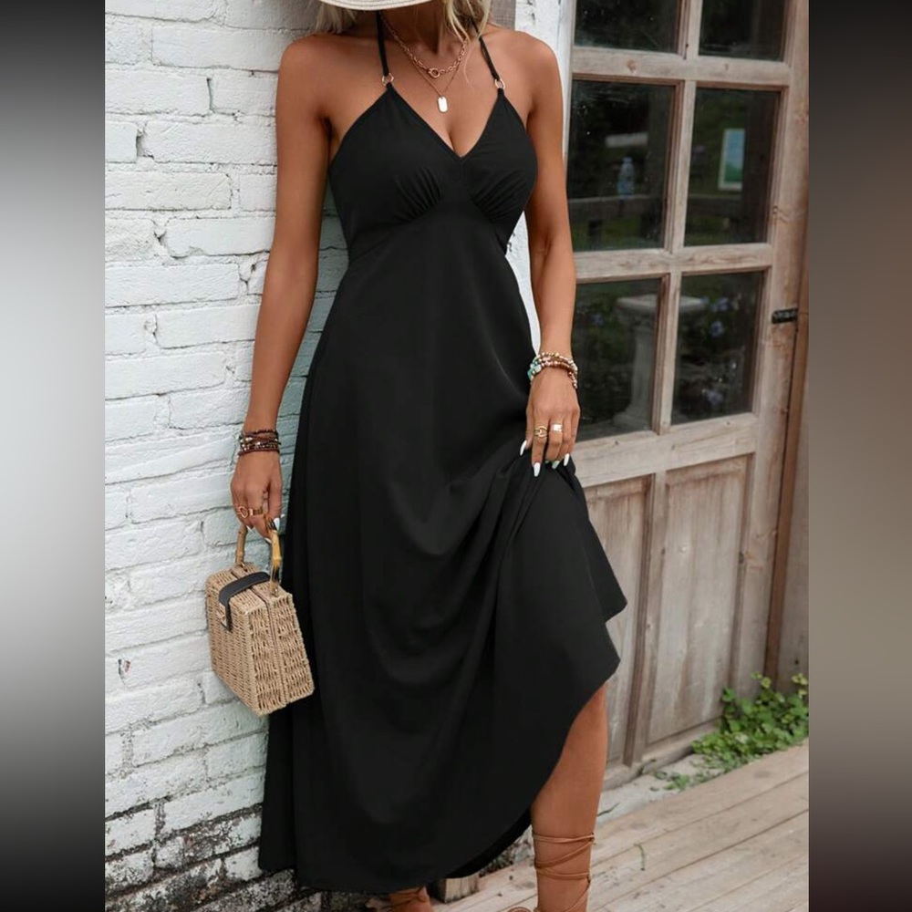 Boho tie back halter maxi dress